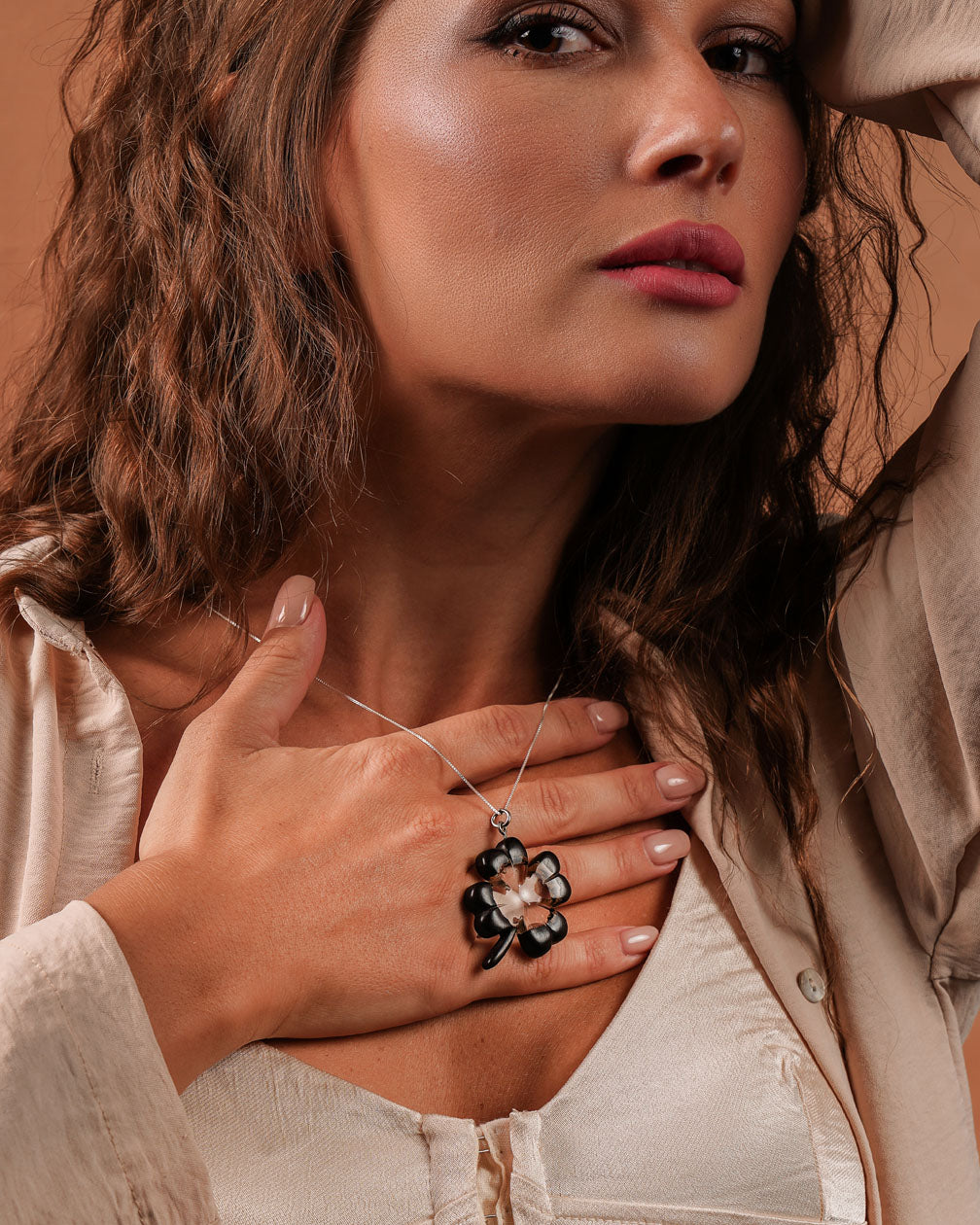 Handmade Ebony wood resin Clover pendant with sterling silver chain, best woman handmade gift Necklace, best necklace for girlified.