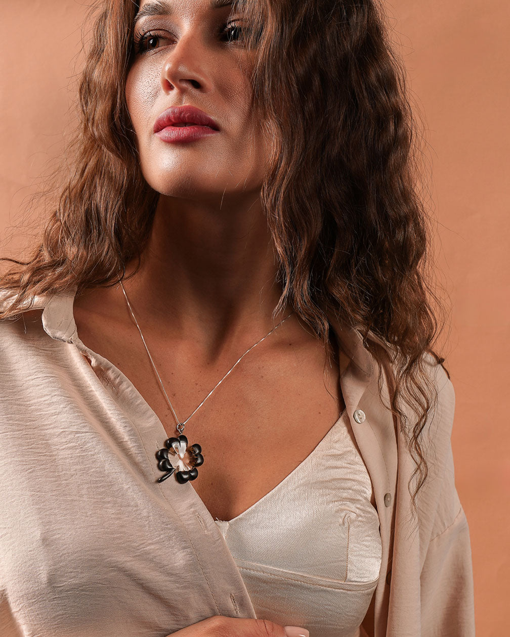 Handmade Ebony wood resin Clover pendant with sterling silver chain, best woman handmade gift Necklace, best necklace for girlified.