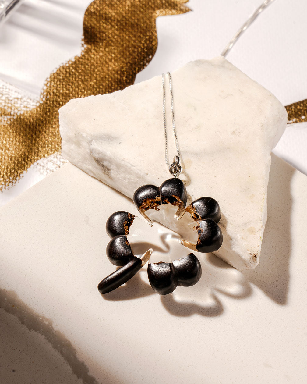Handmade Ebony wood resin Clover pendant with sterling silver chain, best woman handmade gift Necklace, best necklace for girlified.