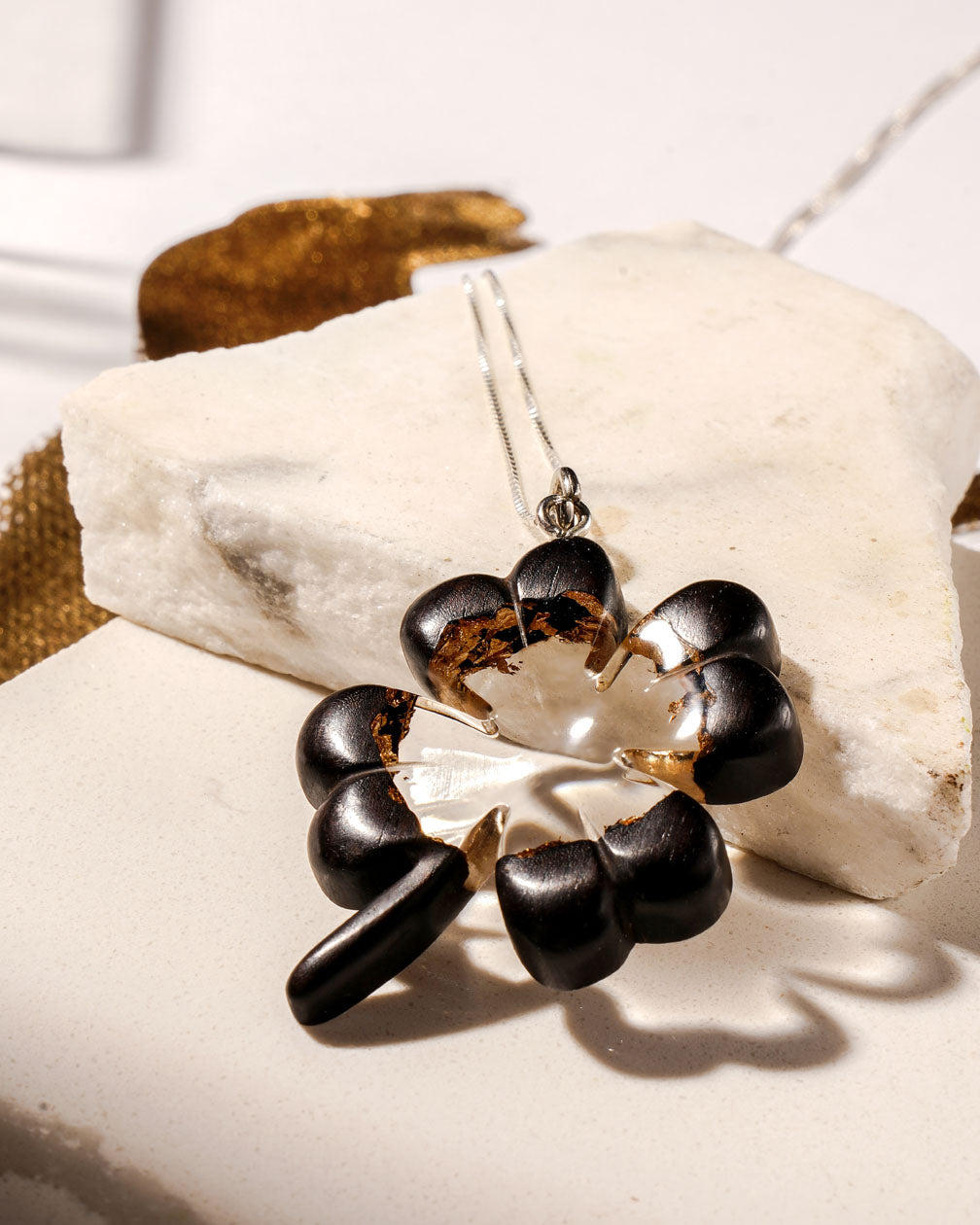 Handmade Ebony wood resin Clover pendant with sterling silver chain, best woman handmade gift Necklace, best necklace for girlified.
